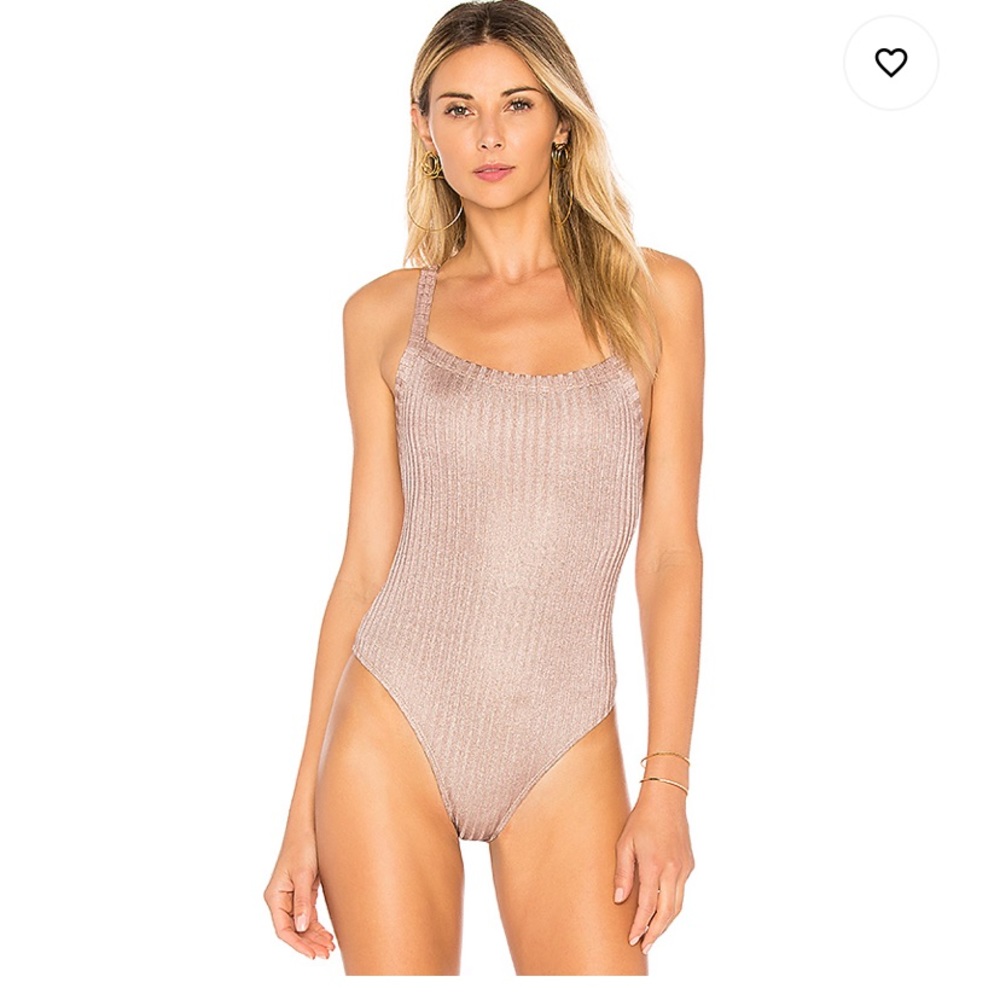 Privacy Please Metallic Bodysuit in Beige